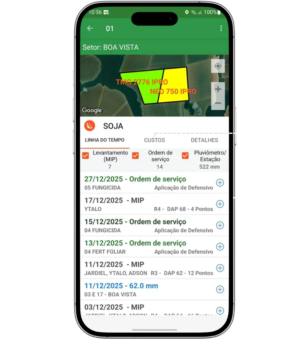 Registro de atividade no aplicativo da upCampo