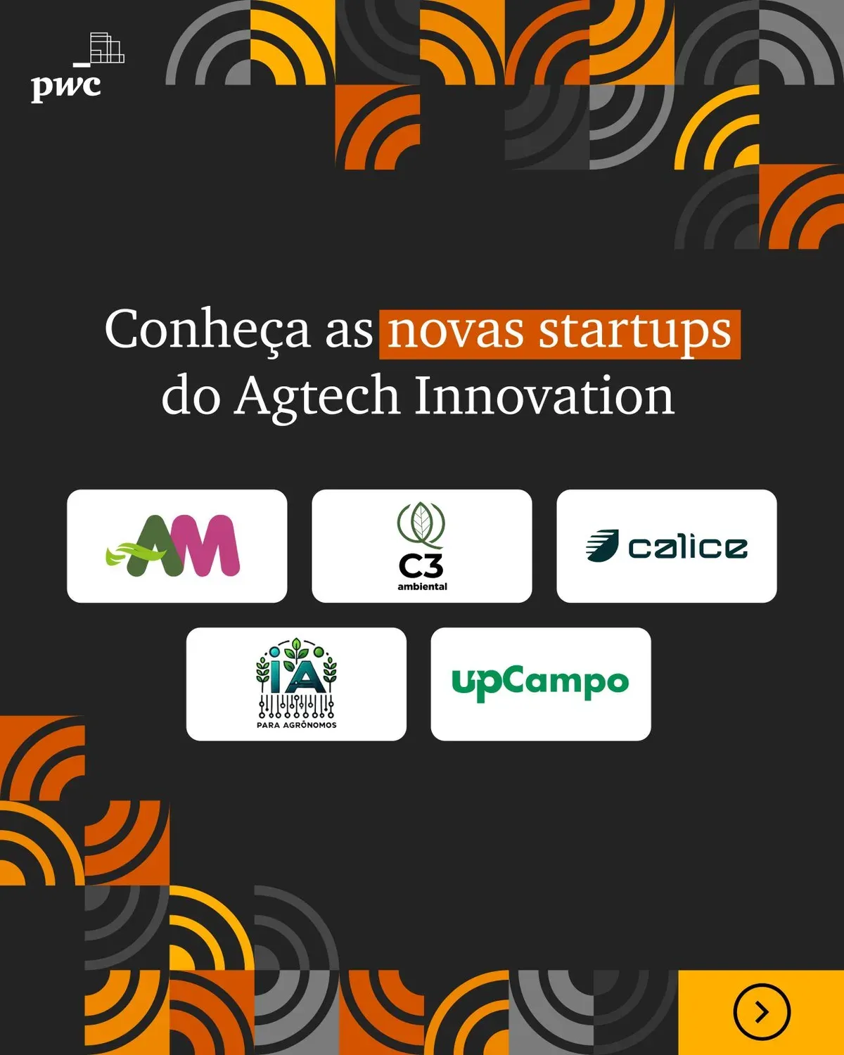 Cartel con las nuevas startups de PwC Agtech Innovation
